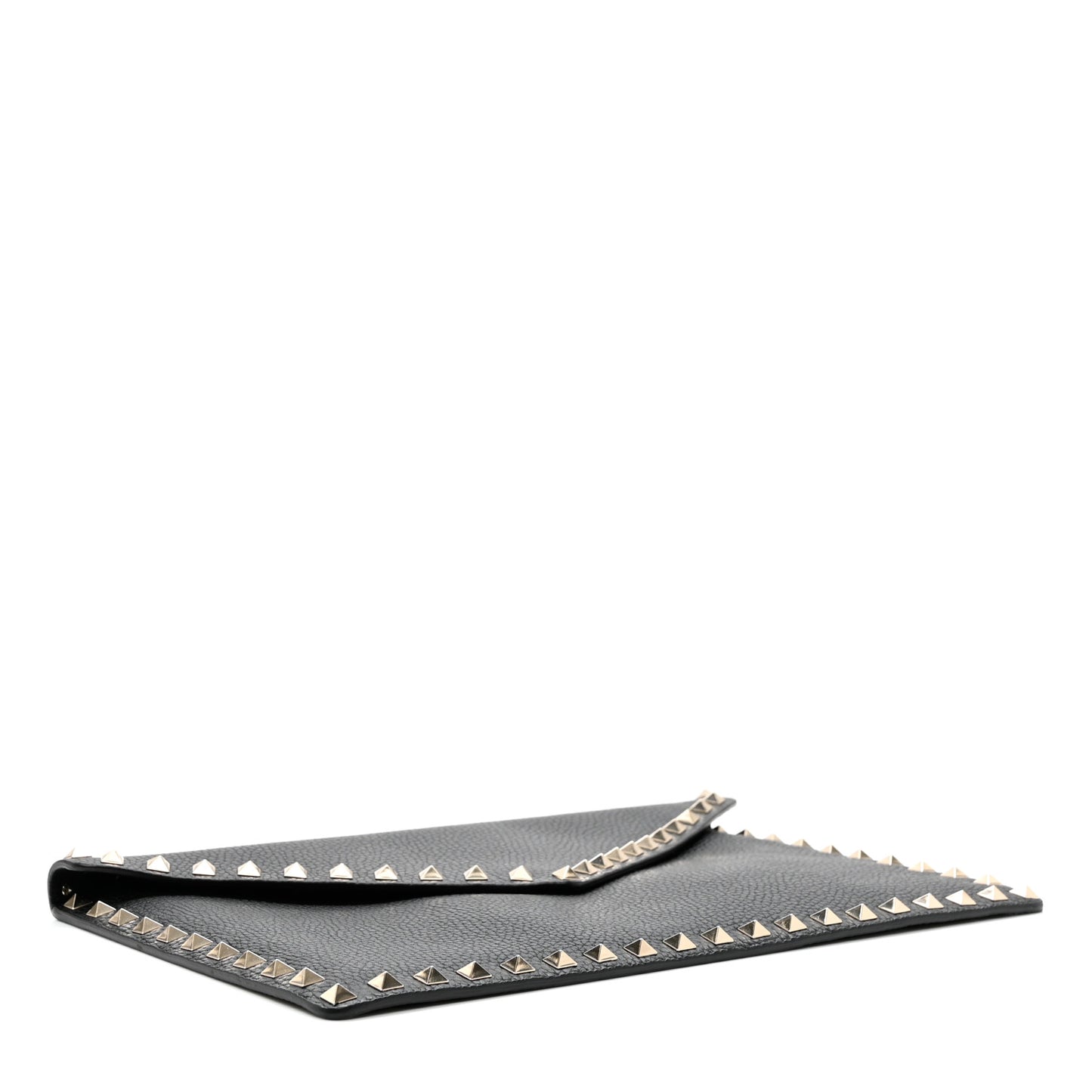 Pebbled Calfskin Large Rockstud Envelope Clutch Black