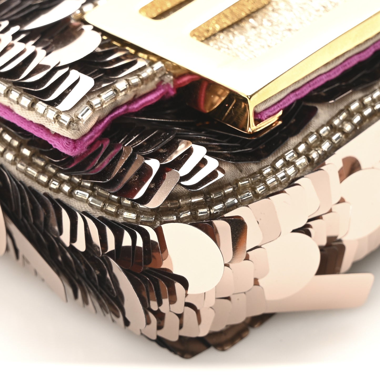 Sequin Paillettes Shiny Nappa Sex and the City Nano Maxi Buckle Baguette Charm Tortora