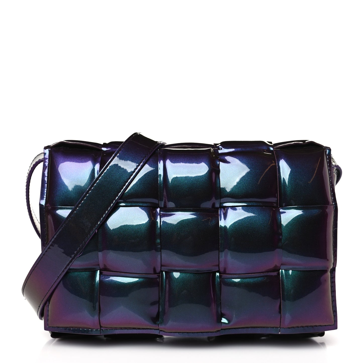 Glossy Nail Polish Nappa Maxi Intreccio Padded Cassette Crossbody Bag Holographic