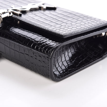 Saint Laurent Croc Calfskin Embossed Small Classic Monogram Kate Tassel Satchel Black 6 of 9