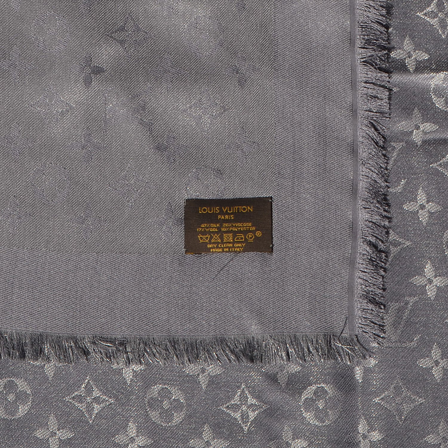 Louis Vuitton Monogram Silk Wool Shine Shawl Anthracite 4 of 5