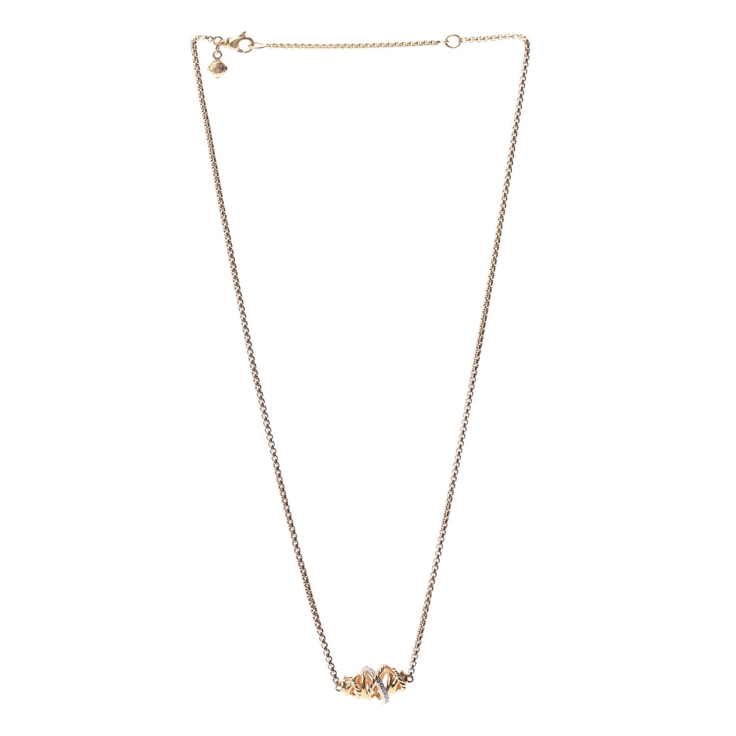 David Yurman 18K Yellow Gold Diamond Crossover Single Station Pendant Necklace 3 of 4