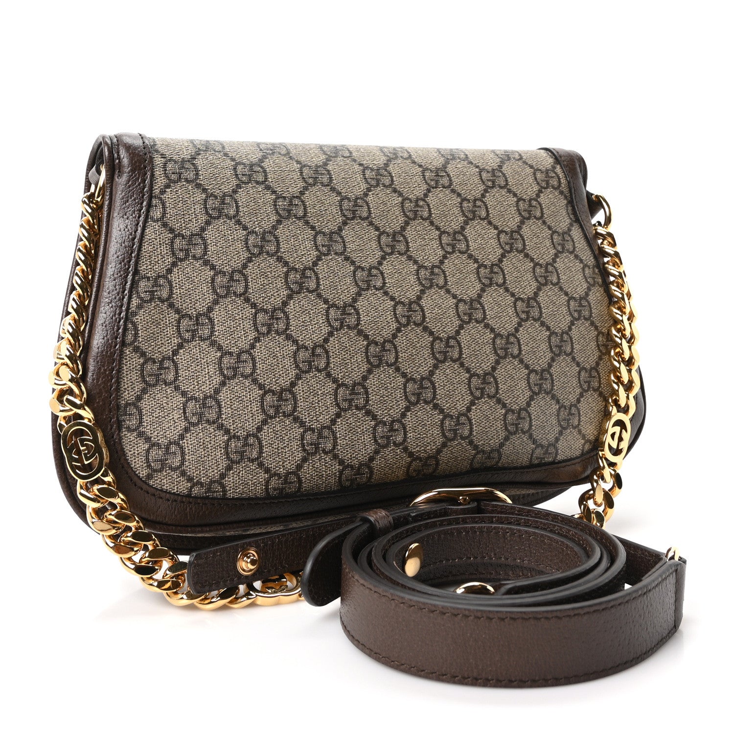 Gucci GG Supreme Monogram Textured Dollar Calfskin Blondie Chain Shoulder Flap Bag Beige Ebony New Acero 3 of 10