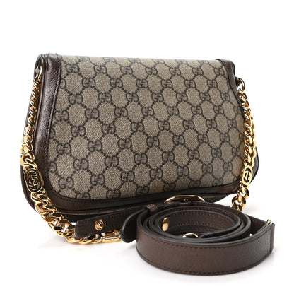 Gucci GG Supreme Monogram Textured Dollar Calfskin Blondie Chain Shoulder Flap Bag Beige Ebony New Acero 3 of 10