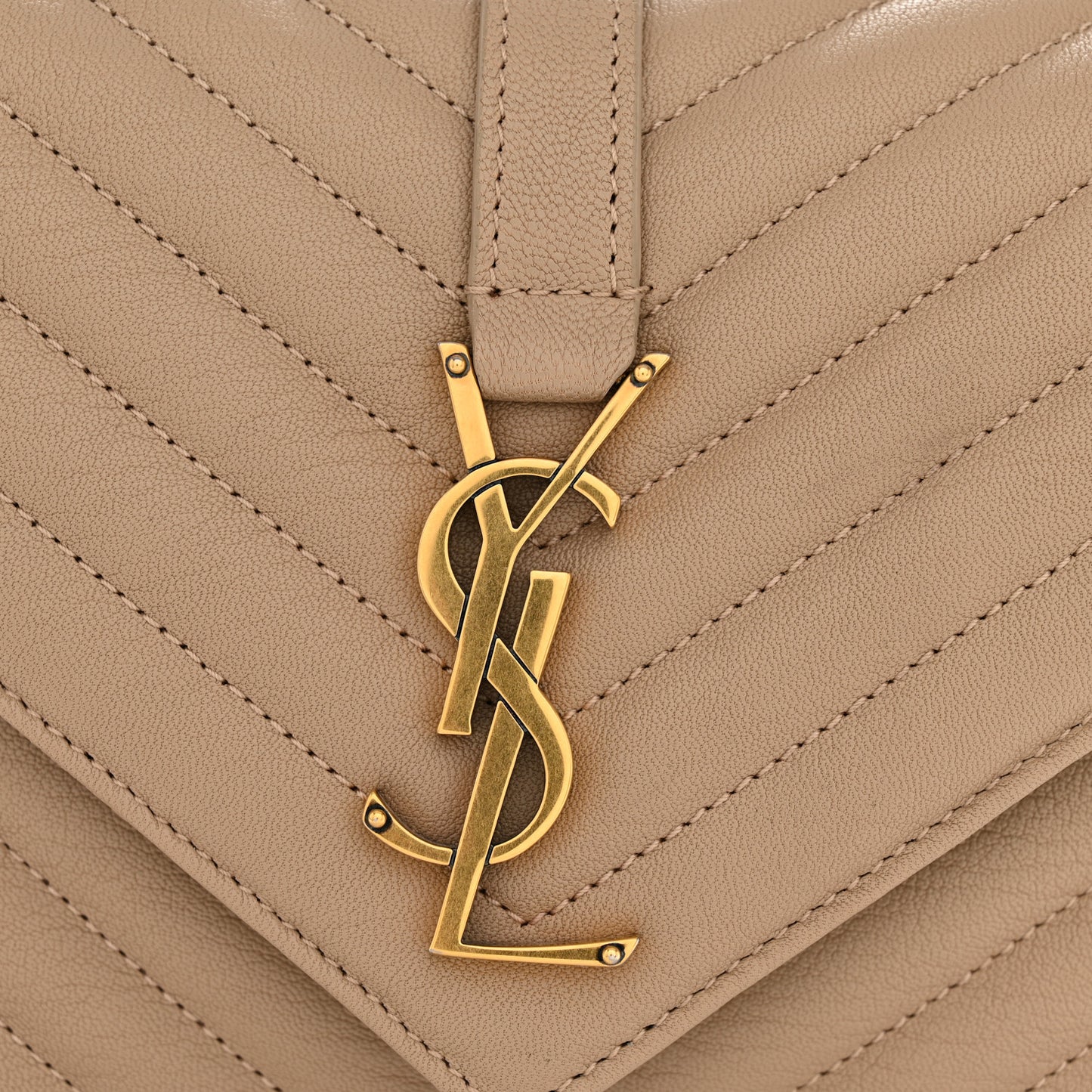 Sheepskin Matelasse Chevron Monogram Medium College Bag Dark Beige