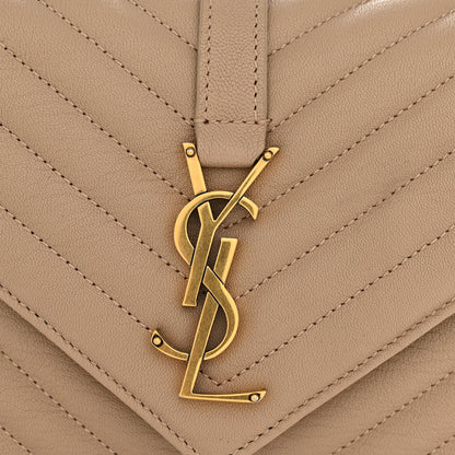 Saint Laurent Sheepskin Matelasse Chevron Monogram Medium College Bag Dark Beige 13 of 14