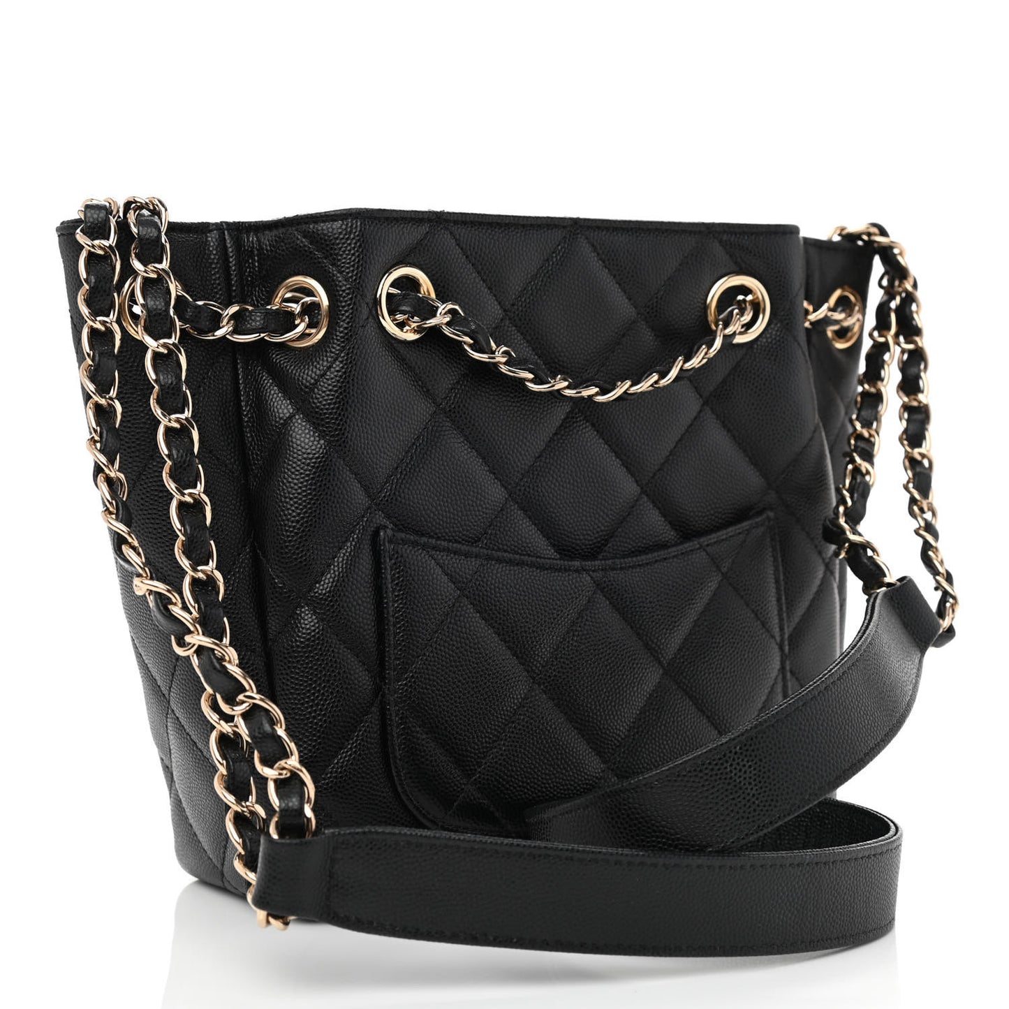 Caviar Quilted Flap Bucket Bag Black