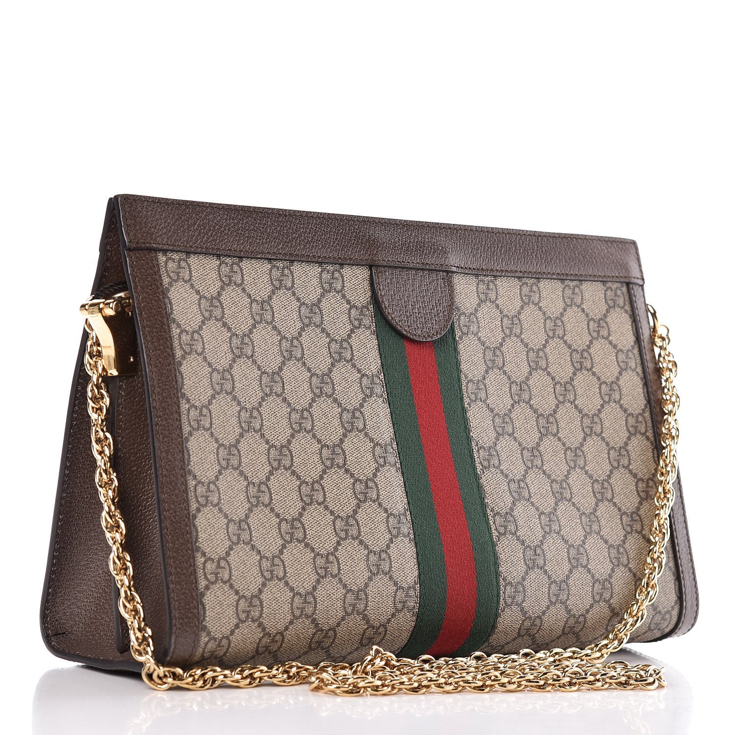 GG Supreme Monogram Web Medium Ophidia Chain Shoulder Bag Brown