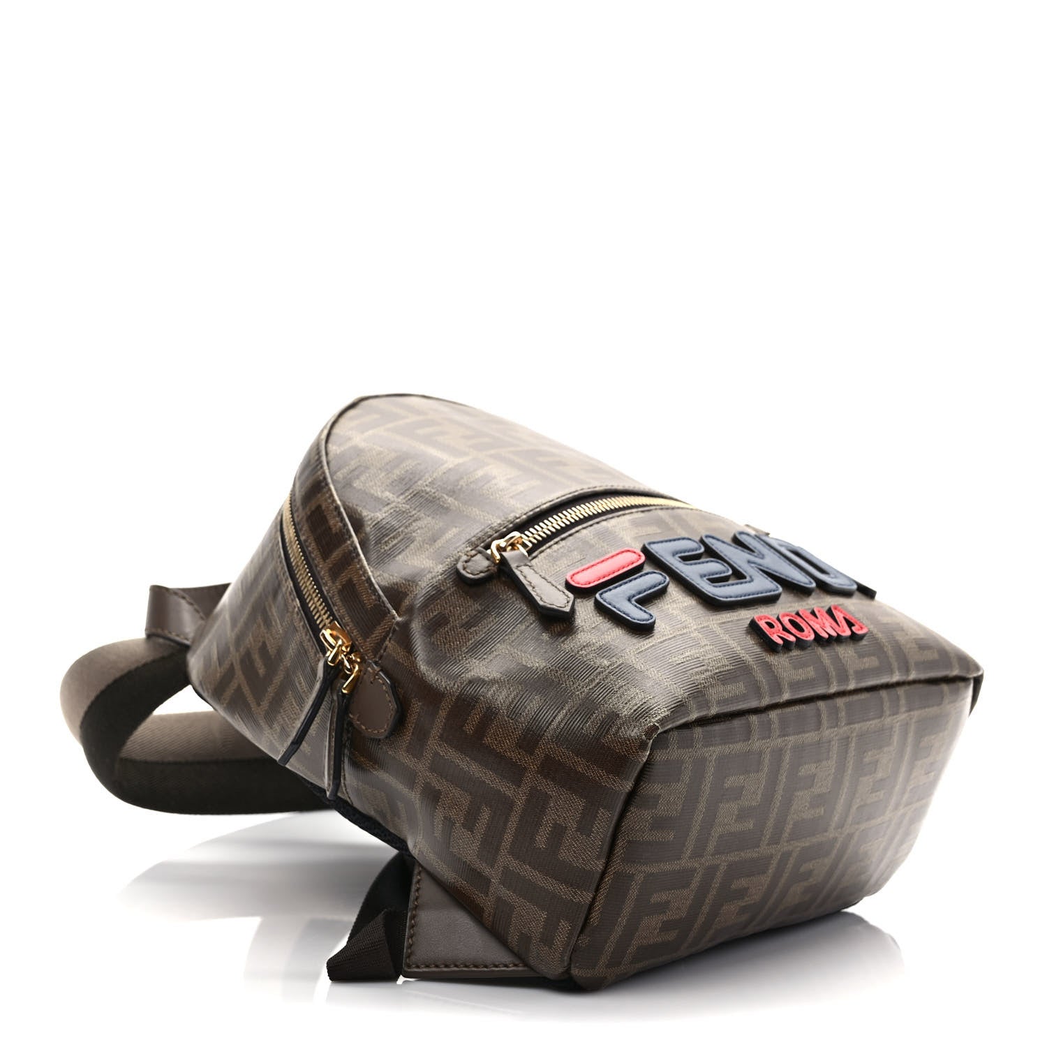 Fendi X FILA Glazed Fabric Vitello Century FF 1974 Mania Mini Backpack Mogano Panna Blueberry 4 of 9