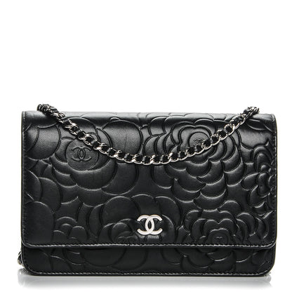 Chanel Lambskin Camellia Wallet on Chain WOC Black 1 of 7