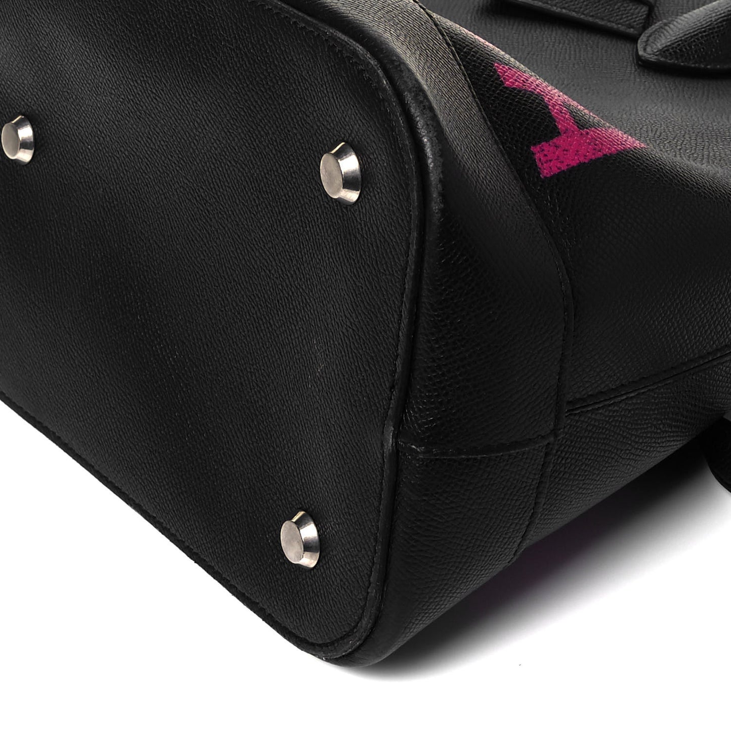 Signature Grained Calfskin Logo M Ville Top Handle Bag Black Rose Shocking