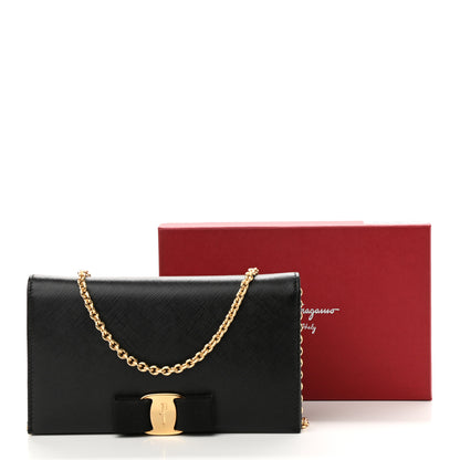 Salvatore Ferragamo Calfskin Vara Wallet On Chain Black 10 of 10