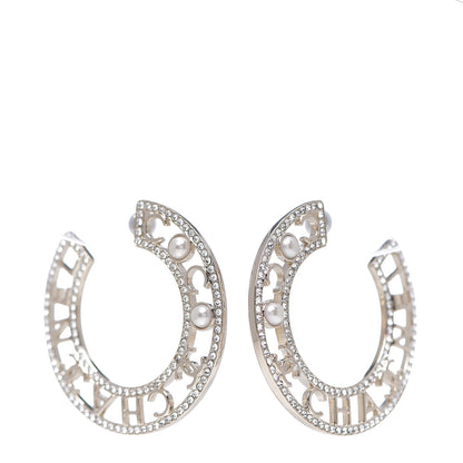 Chanel Crystal Pearl Bow-tiful CC Hoop Earrings Gold 1 of 4