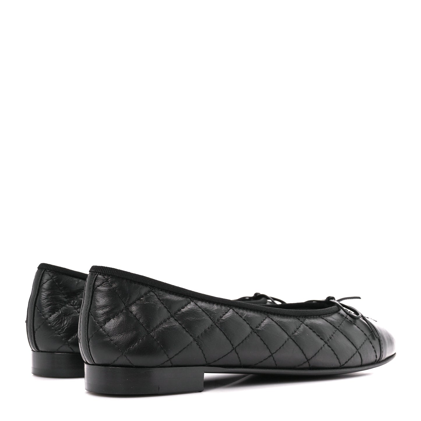 Aged Calfskin Quilted CC Cap Toe Ballerina Flats 39.5 Black