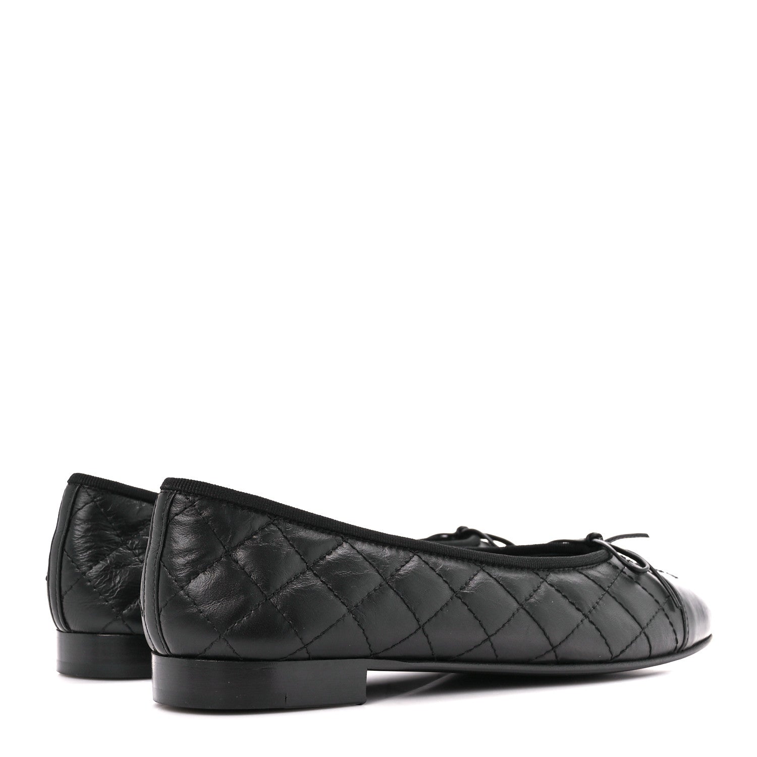 Chanel Aged Calfskin Quilted CC Cap Toe Ballerina Flats 39.5 Black 4 of 9