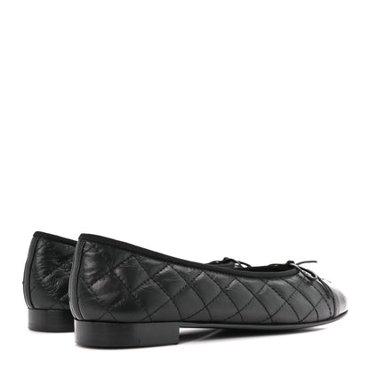 Chanel Aged Calfskin Quilted CC Cap Toe Ballerina Flats 39.5 Black 4 of 9