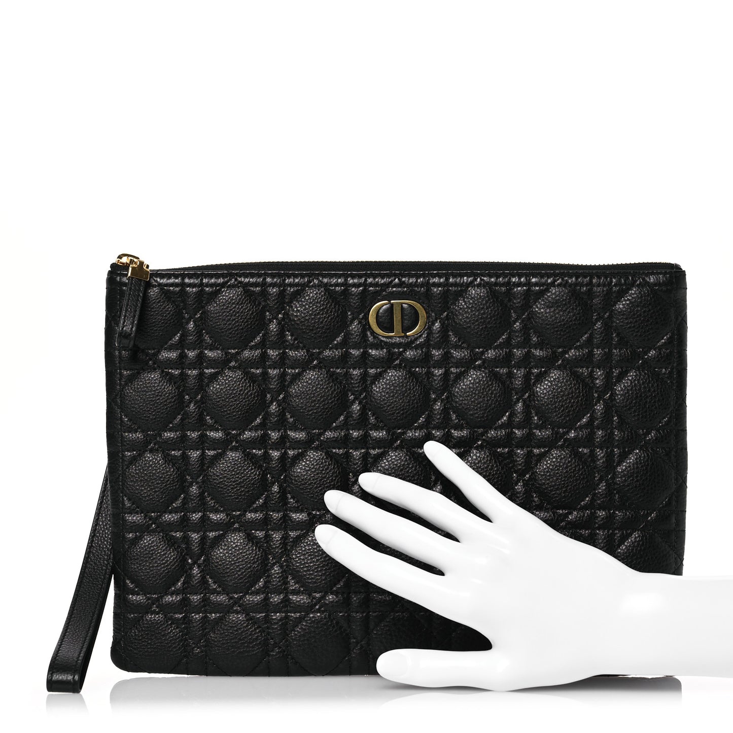 Supple Calfskin Cannage Large Caro Daily Pouch Black