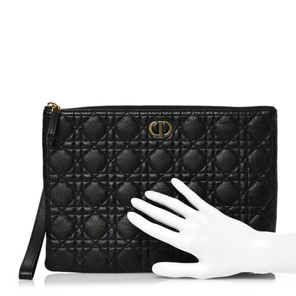 Christian Dior Supple Calfskin Cannage Large Caro Daily Pouch Black 2 of 11