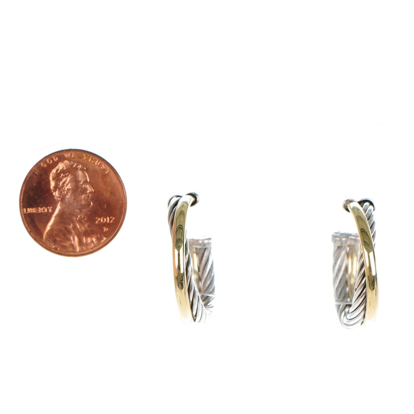 Sterling Silver 18K Yellow Gold 23mm Crossover Cable Hoop Earrings