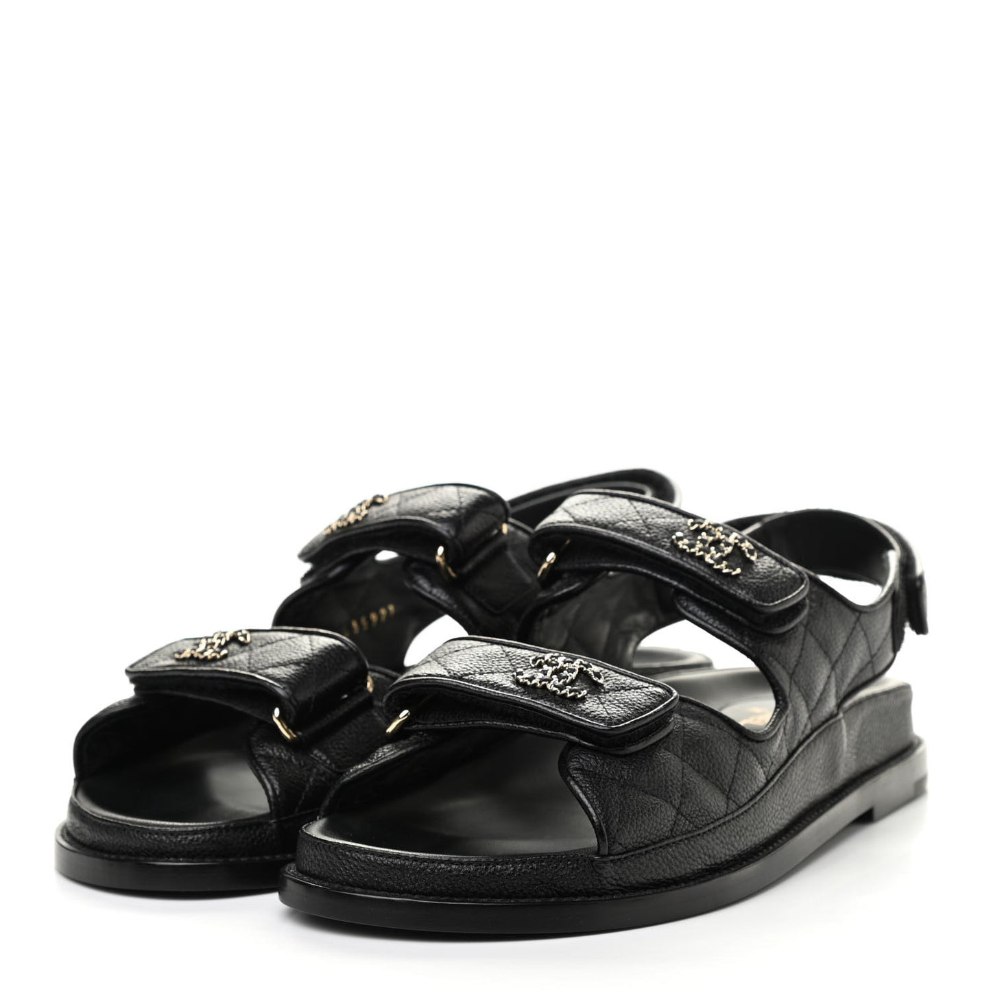 Grained Calfskin Velcro Dad Sandals 39 Black