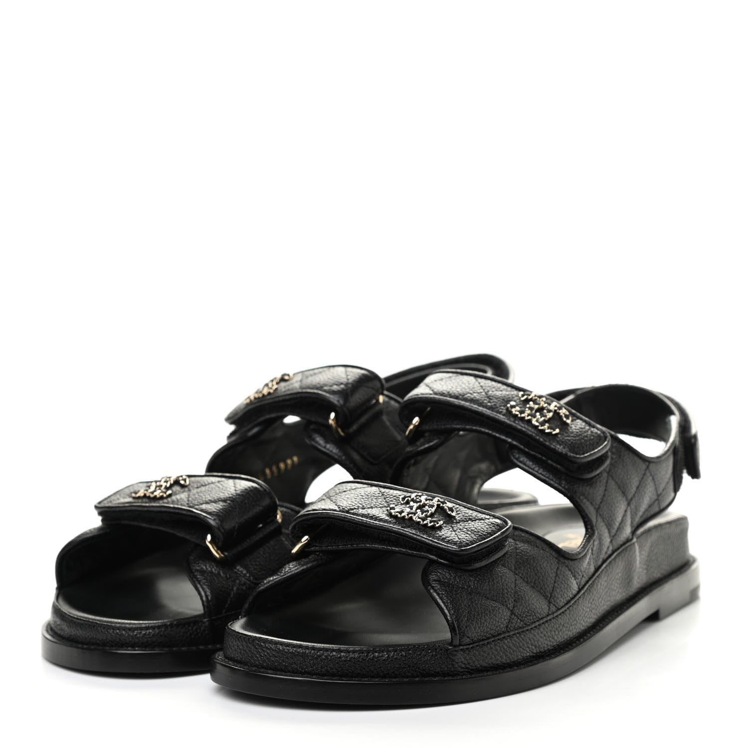 Chanel Grained Calfskin Velcro Dad Sandals 39 Black 3 of 8