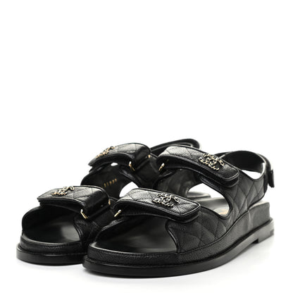 Chanel Grained Calfskin Velcro Dad Sandals 39 Black 3 of 8