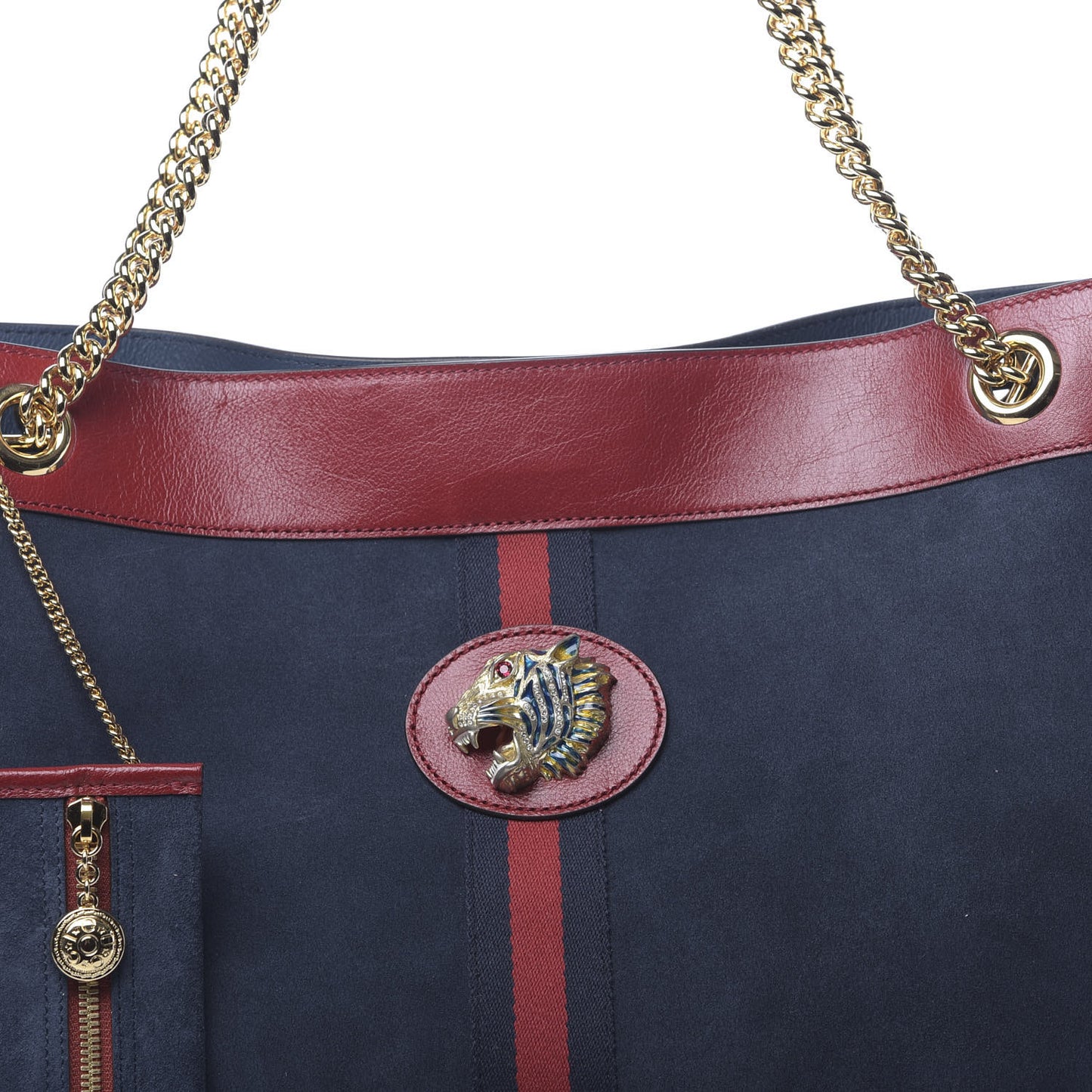 Suede Calfskin Large Rajah Chain Tote New Blue Romantic Cherry