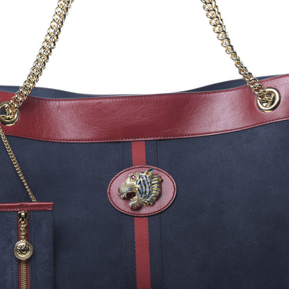 Gucci Suede Calfskin Large Rajah Chain Tote New Blue Romantic Cherry 8 of 10