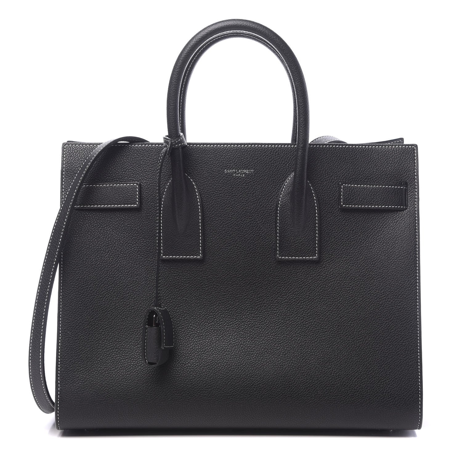 Saint Laurent Grained Calfskin Topstitch Small Sac De Jour Black Porcelain 1 of 10