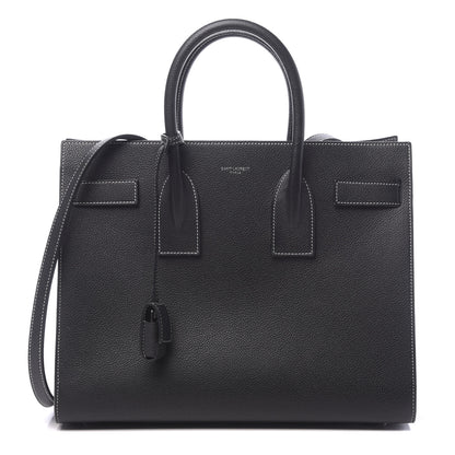 Saint Laurent Grained Calfskin Topstitch Small Sac De Jour Black Porcelain 1 of 10