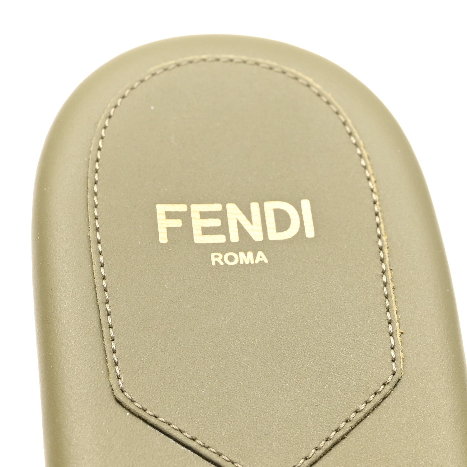FENDI FFロゴ ミュール 37 Fendi Calfskin FF Logo Plaque Slide Sandals 37 Militare 1802001