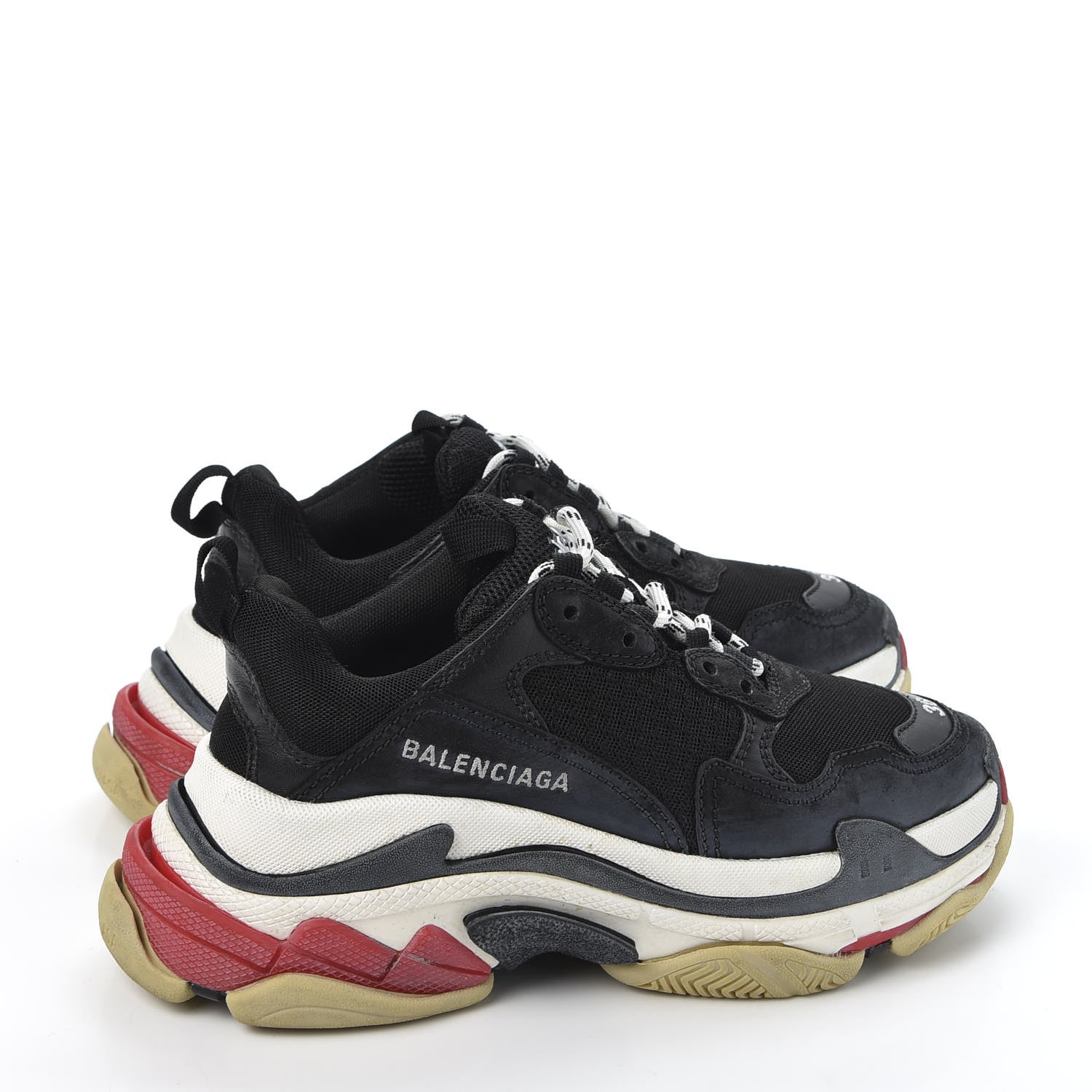 Balenciaga Fabric Mesh Washed Effect Womens Triple S Sneakers 36 Black Red 4 of 9