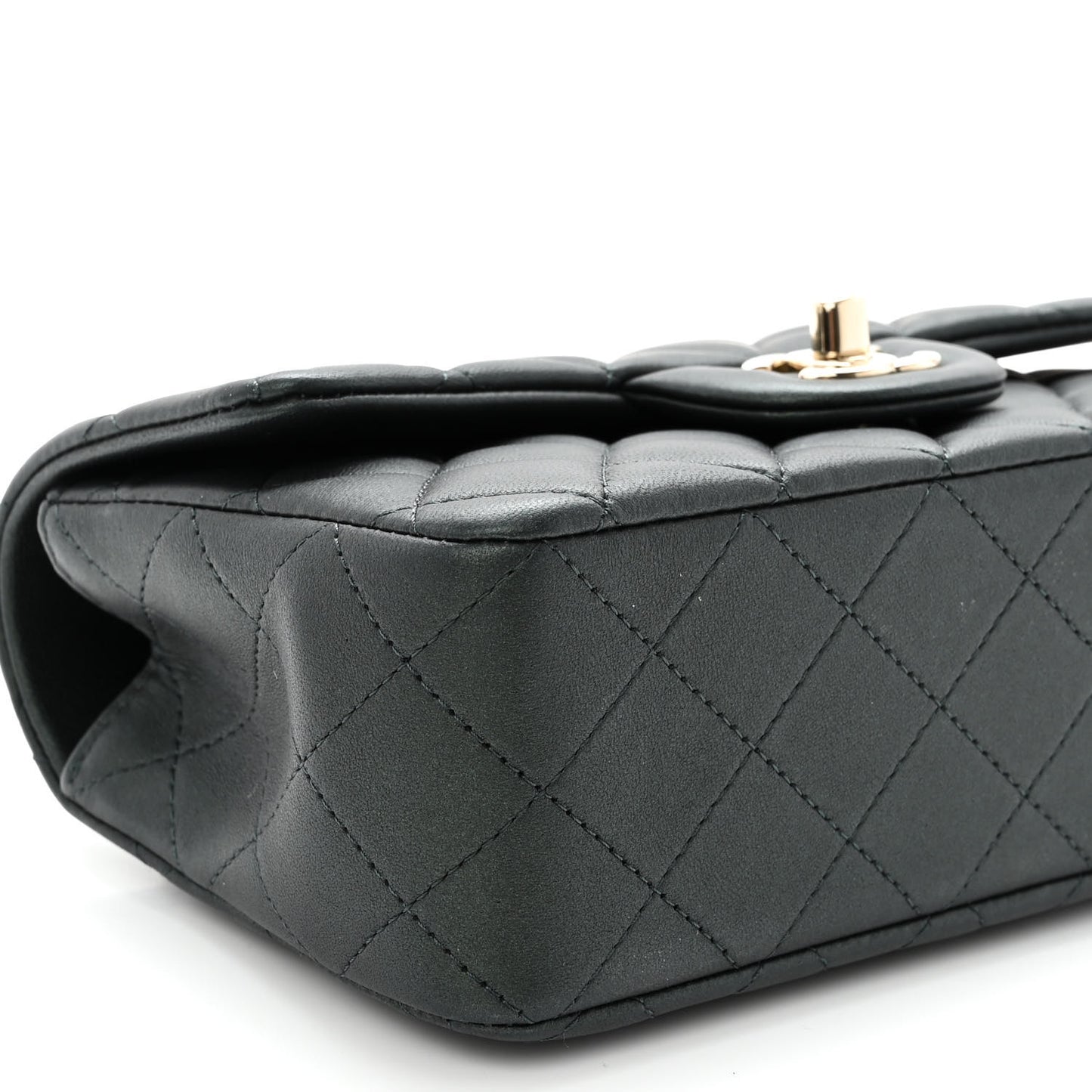 Iridescent Lambskin Quilted Mini Top Handle Rectangular Flap Dark Green
