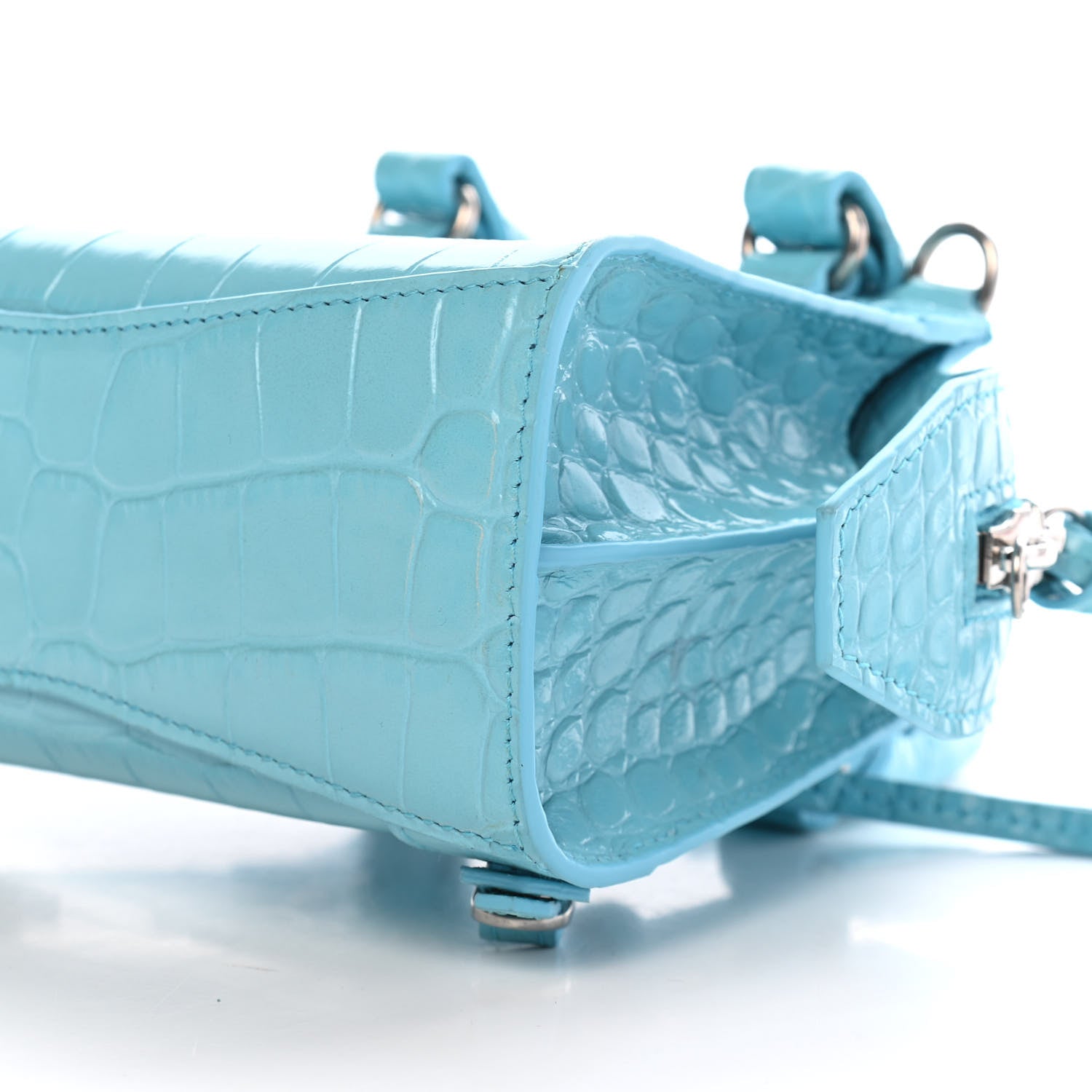 Balenciaga Calfskin Crocodile Embossed Neo Classic Silver Hardware Nano City Crossbody Azur 8 of 8