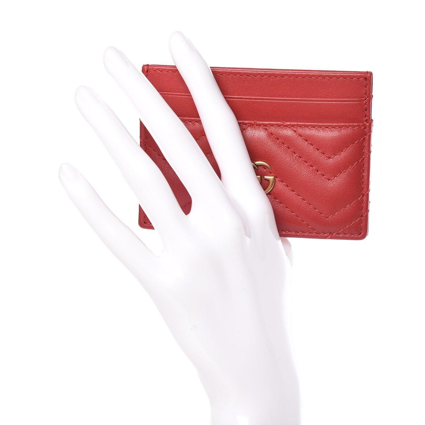 Calfskin Matelasse GG Marmont Card Holder Hibiscus Red