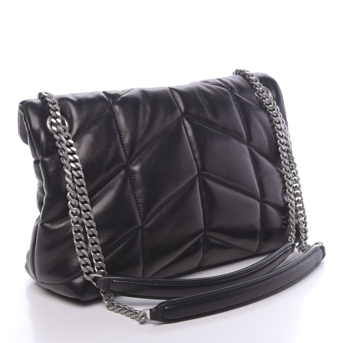 Lambskin Quilted Small Loulou Puffer Monogram Chain Satchel Black