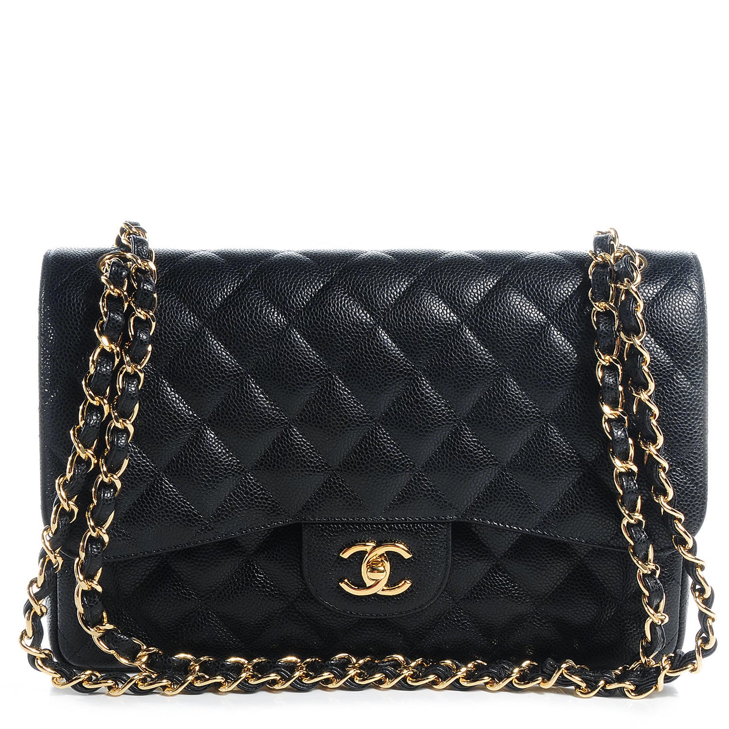 Caviar Quilted Jumbo Double Flap Black