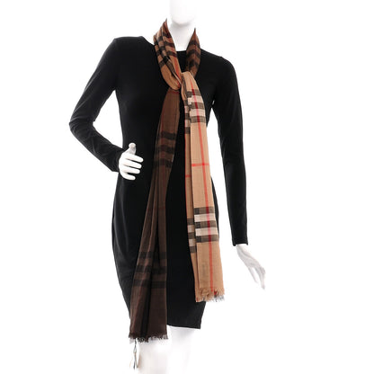 Burberry Wool Silk Ombre Gauze Giant Check Scarf Camel 2 of 5