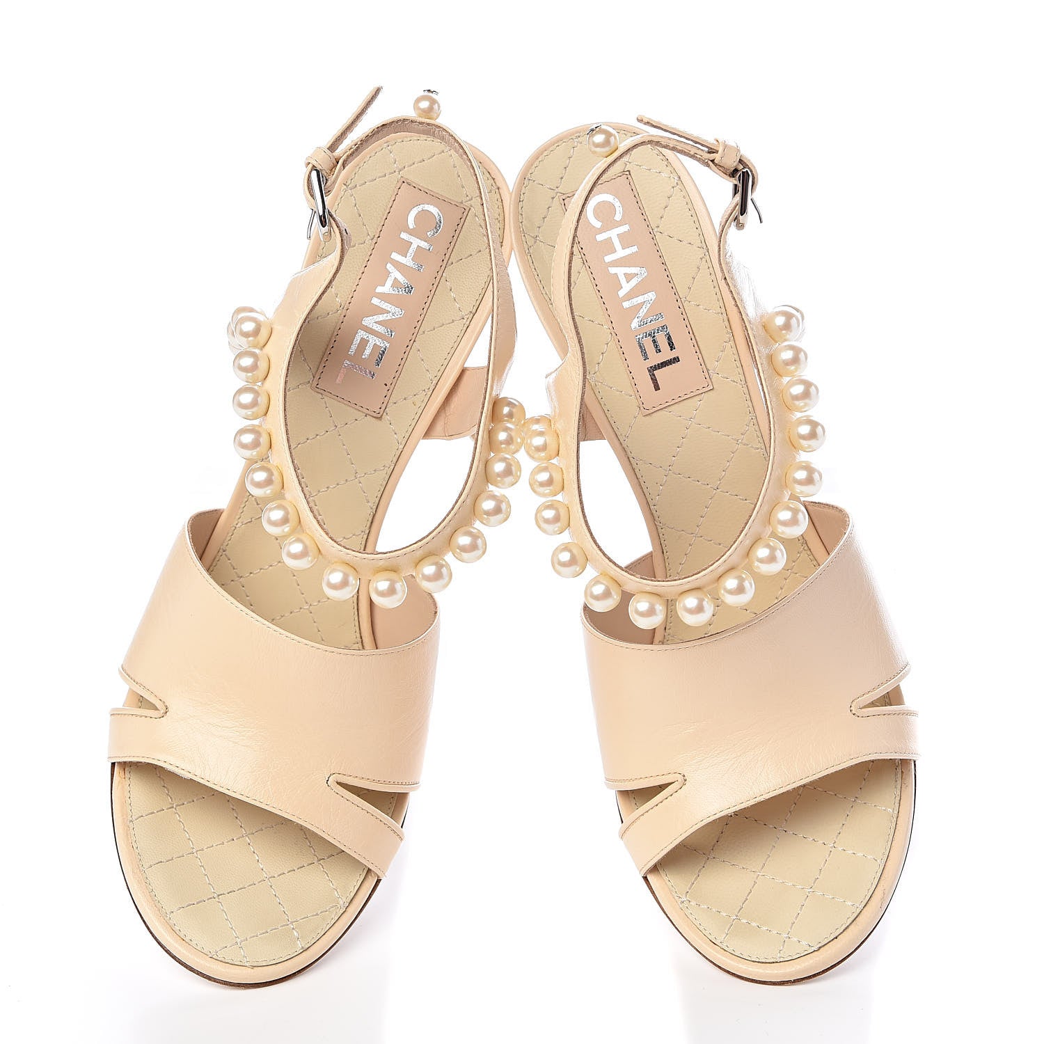 Chanel Lambskin Pearl Sandals 40 Beige Clair 10 of 11