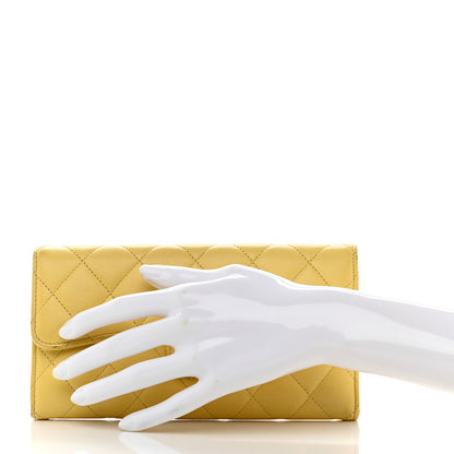 Chanel Caviar Quilted Large Gusset Flap Wallet Yellow 2 of 13