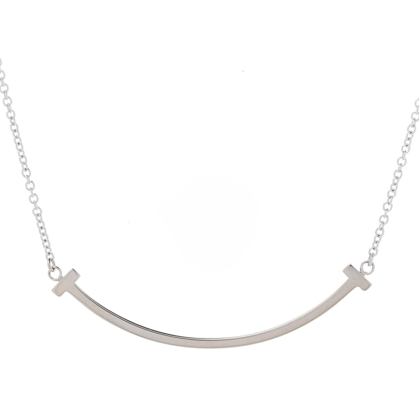 18K White Gold Small T Smile Pendant Necklace