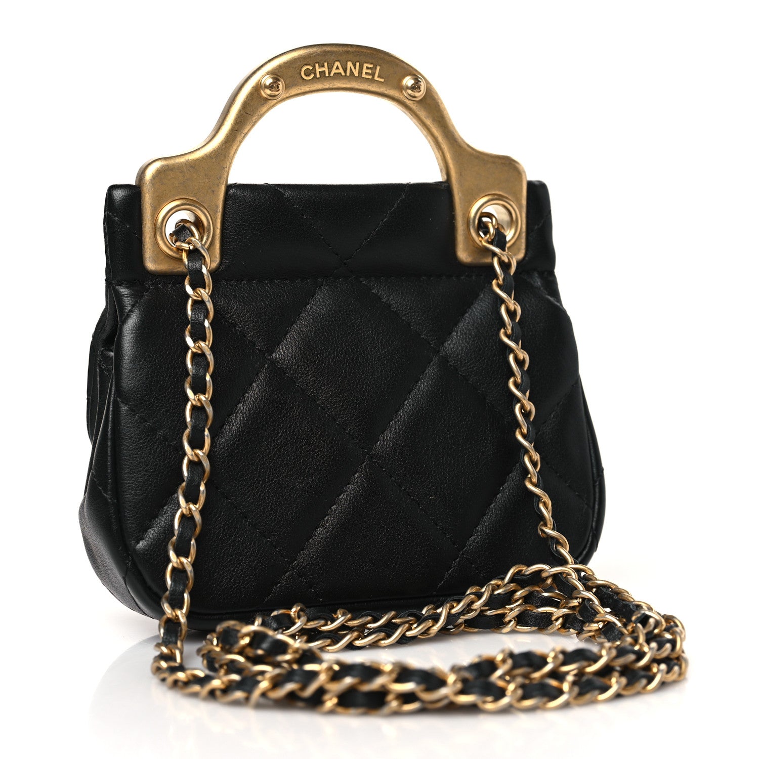 Chanel Calfskin Quilted Lady Handle Flap Card Holder With Chain Black 3 of 9
