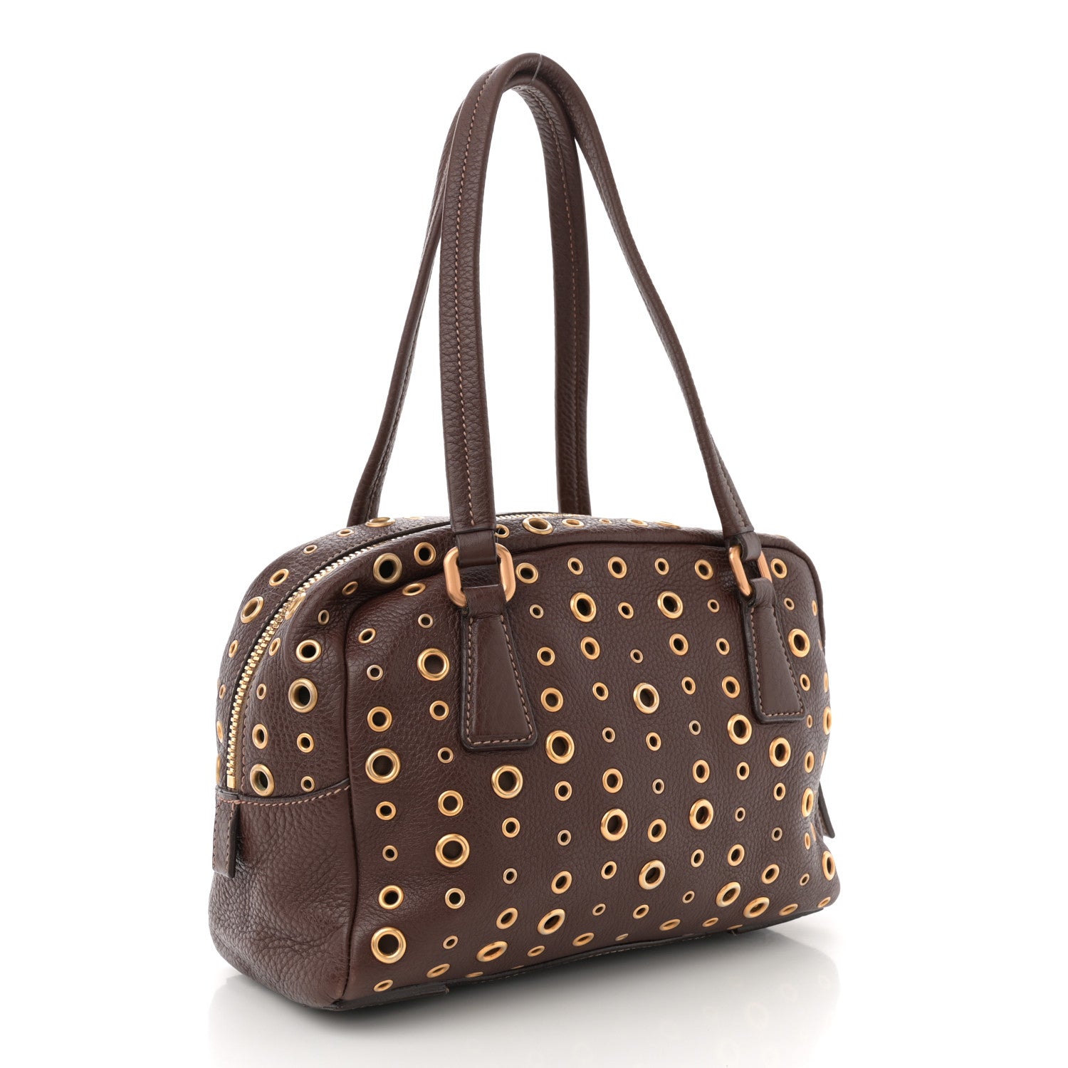 Prada Vitello Daino Grommet Satchel Bruciato 3 of 10