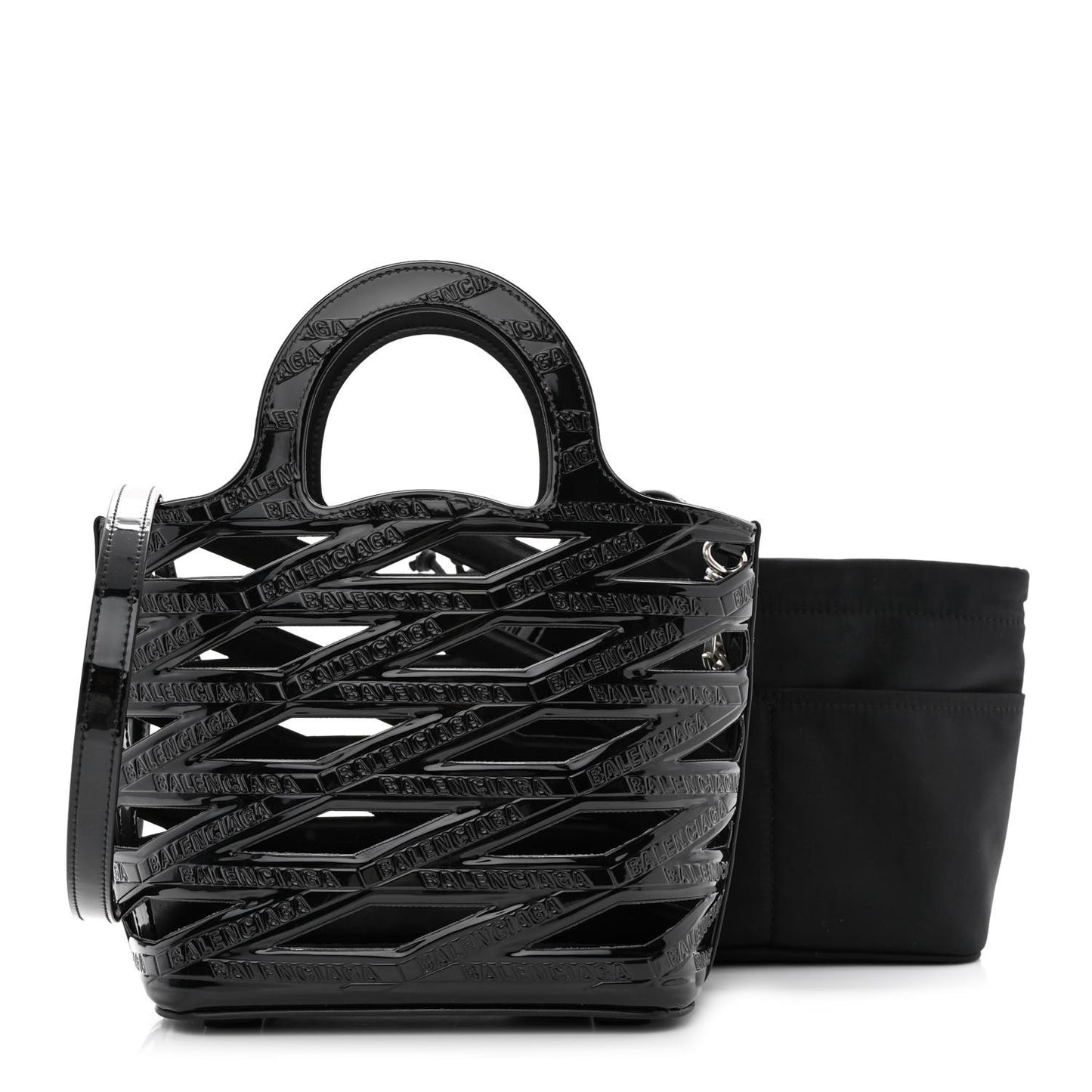Patent Calfskin Small Neo Basket Tote Black