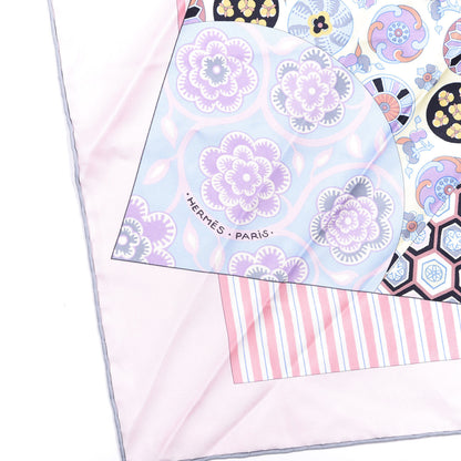 Hermes Silk L'Art du Sarasa Scarf 90 Rose Pale Gris Perle Mauve 4 of 6