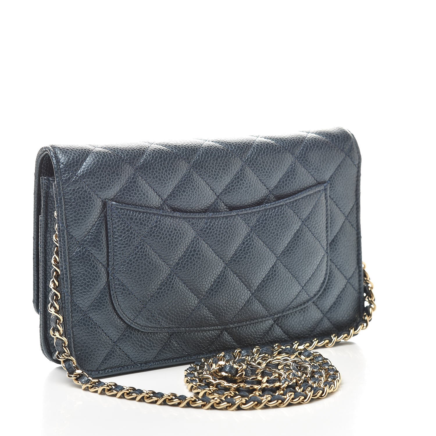 Chanel Iridescent Caviar Quilted Wallet On Chain WOC Dark Blue 3 of 12