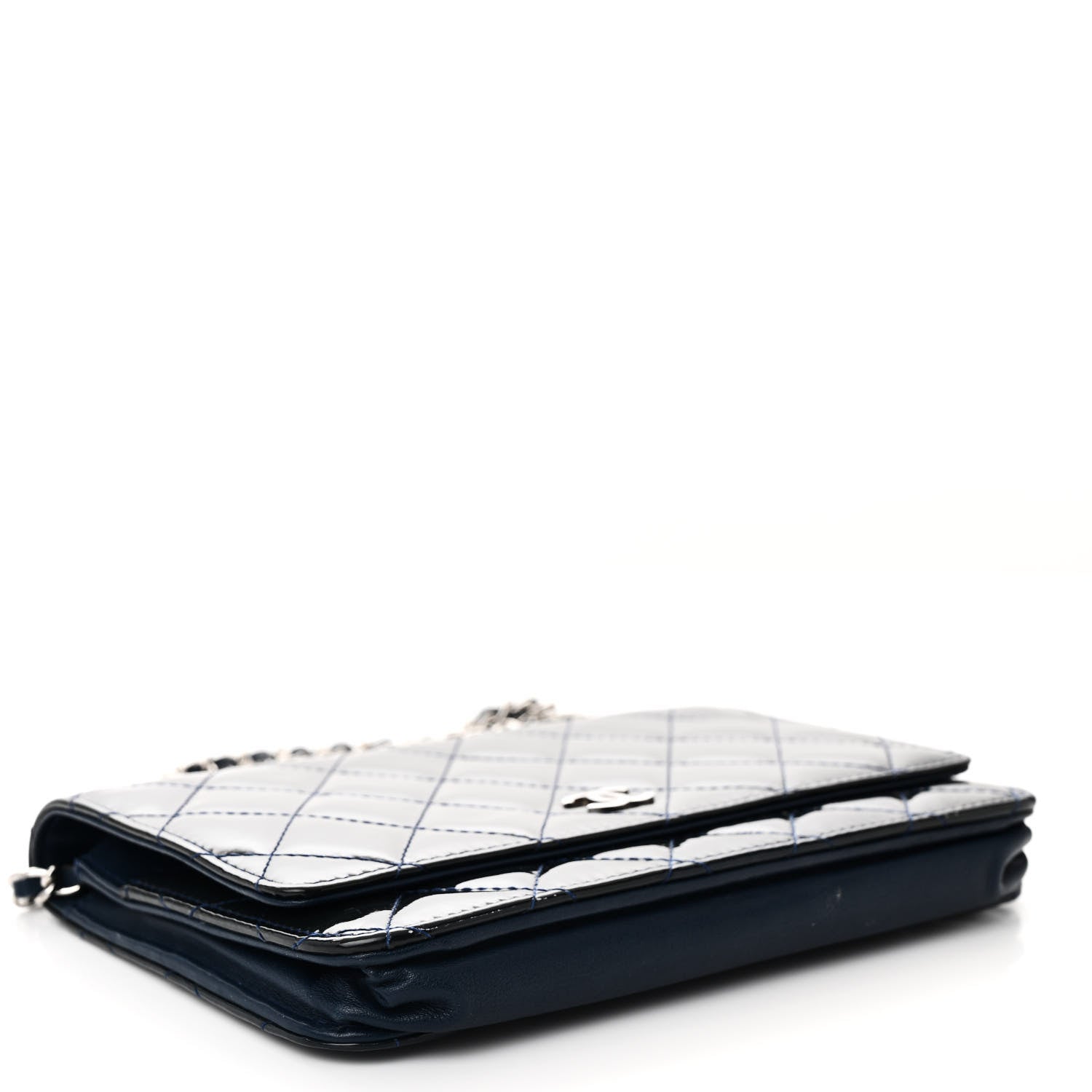 Chanel Patent Quilted Wallet On Chain WOC Blue 4 of 12