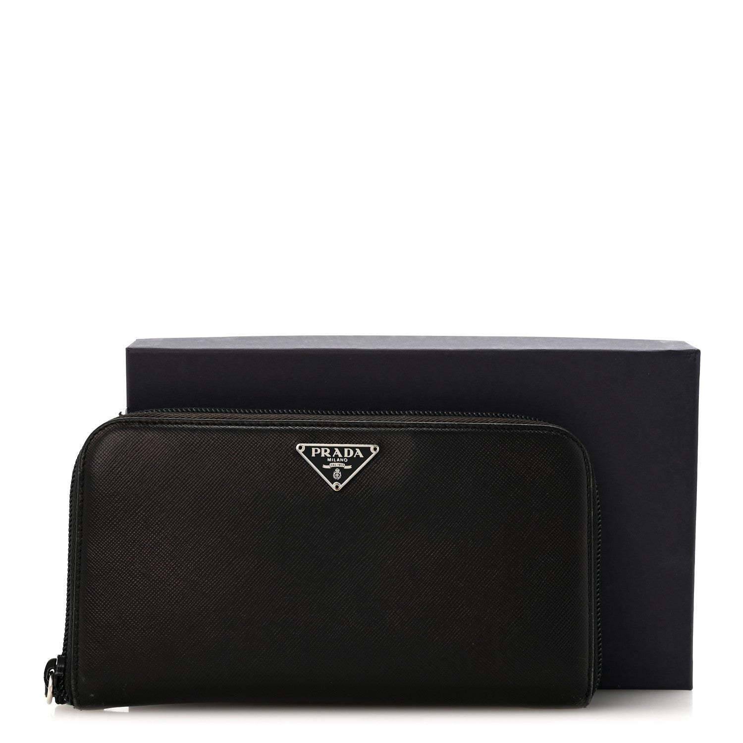 Prada Saffiano Triangle Zip Around Wallet Black 12 of 12