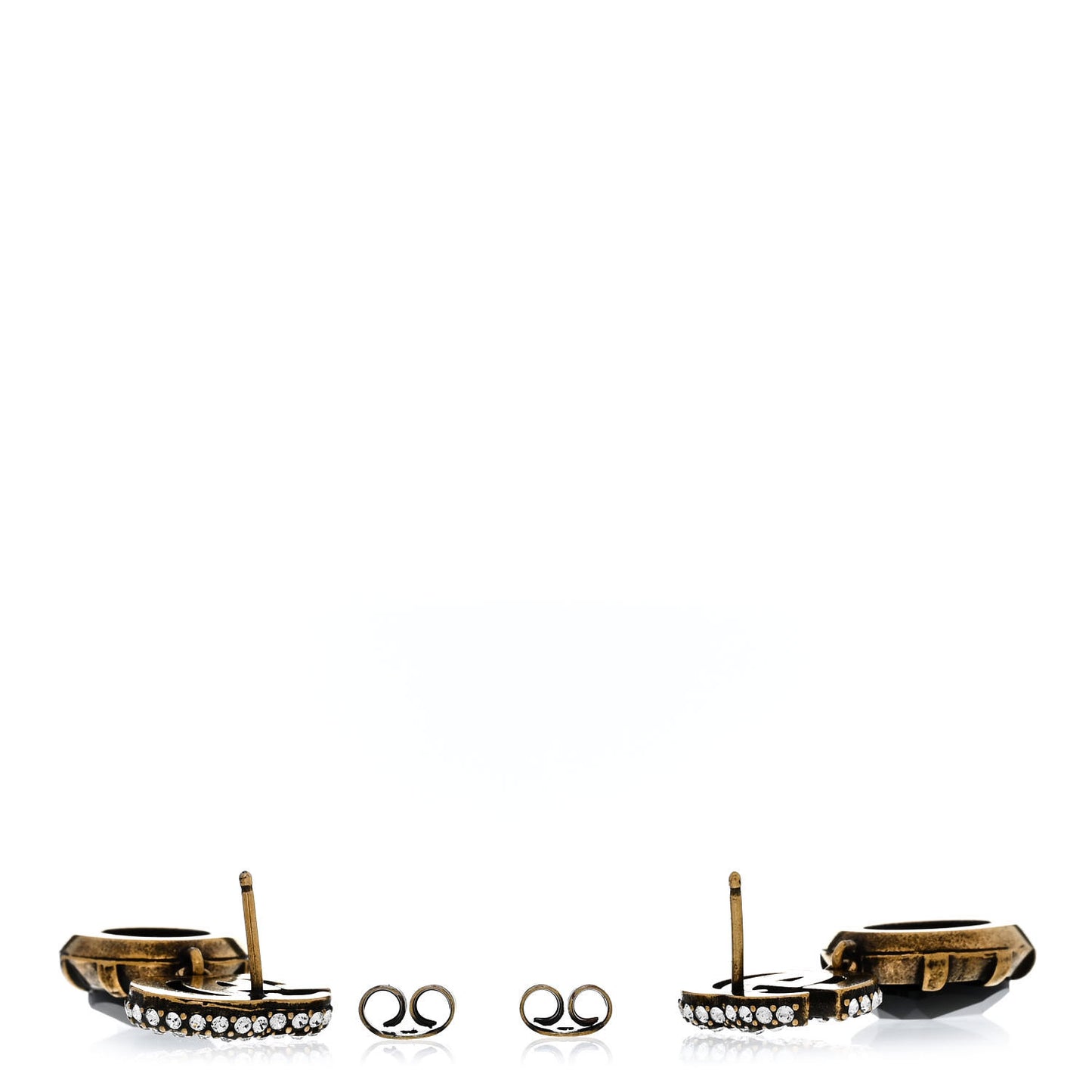 Metal Crystal Double G Drop Earrings Black Gold