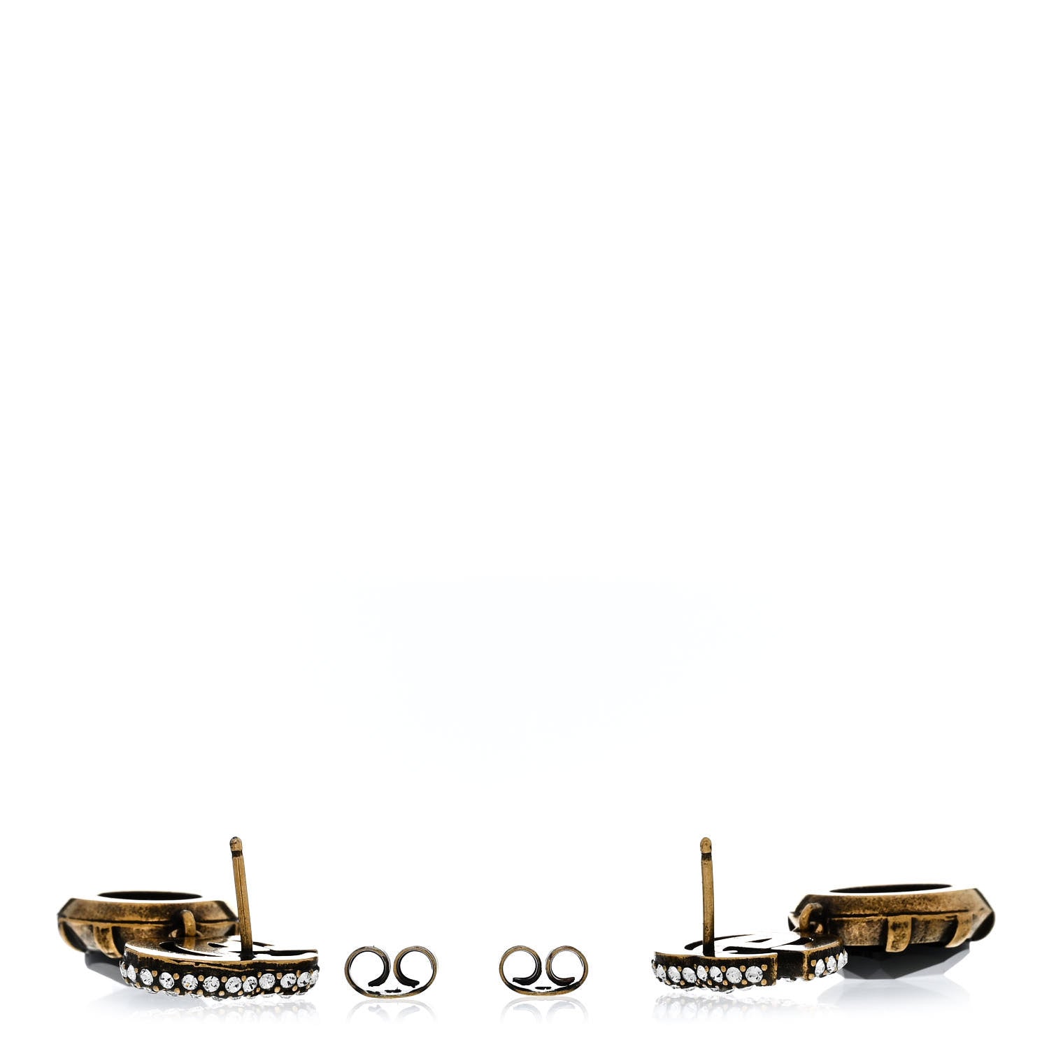 Gucci Metal Crystal Double G Drop Earrings Black Gold 3 of 5